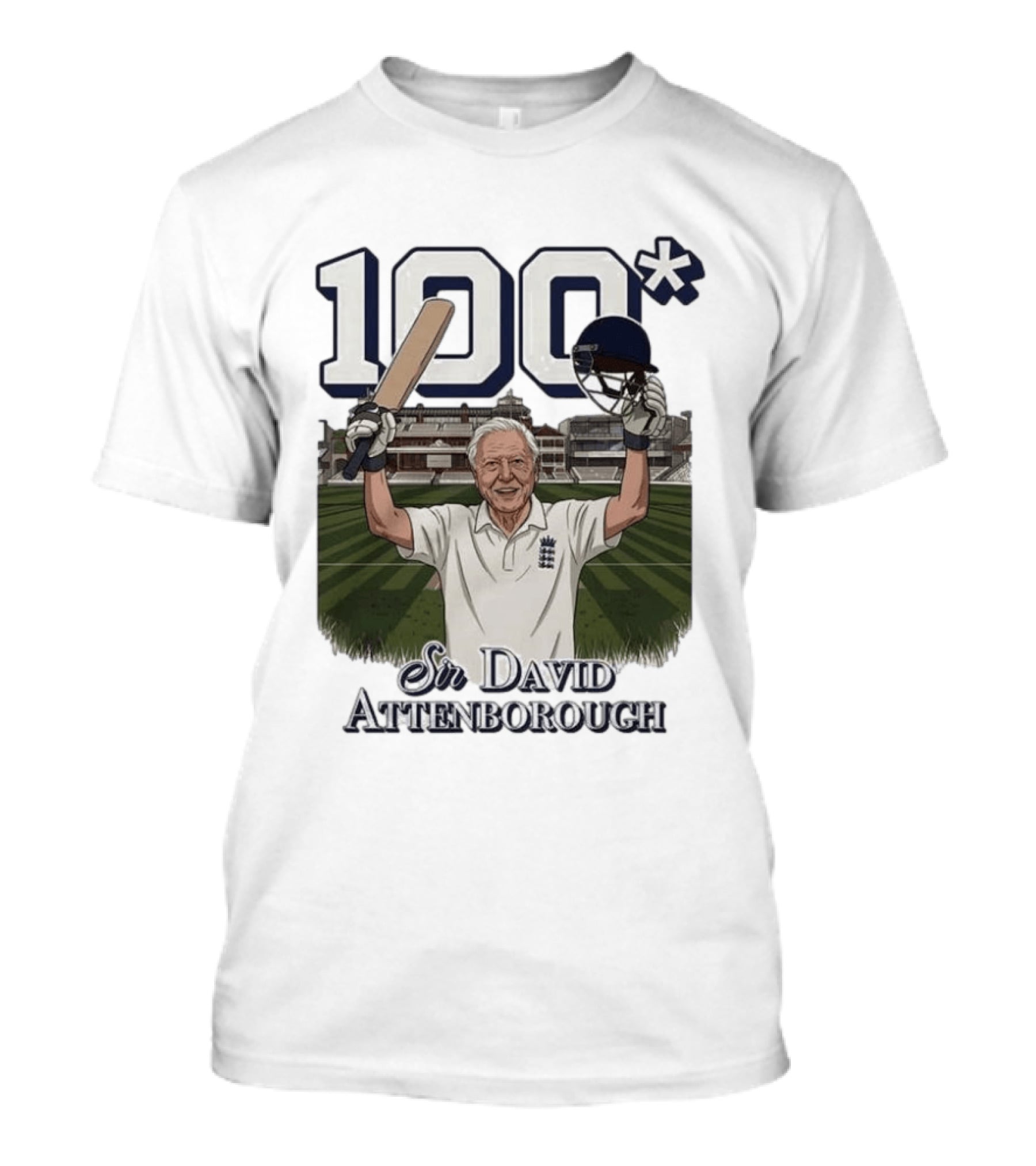 Sir David Attenborough 100 Cricket Legend Batting Milestone T-Shirt