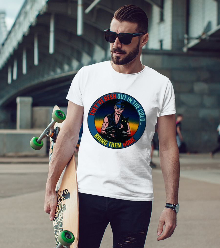 They've Been Out In The Cold Bring Them Home Biker With Black Cat T-Shirt