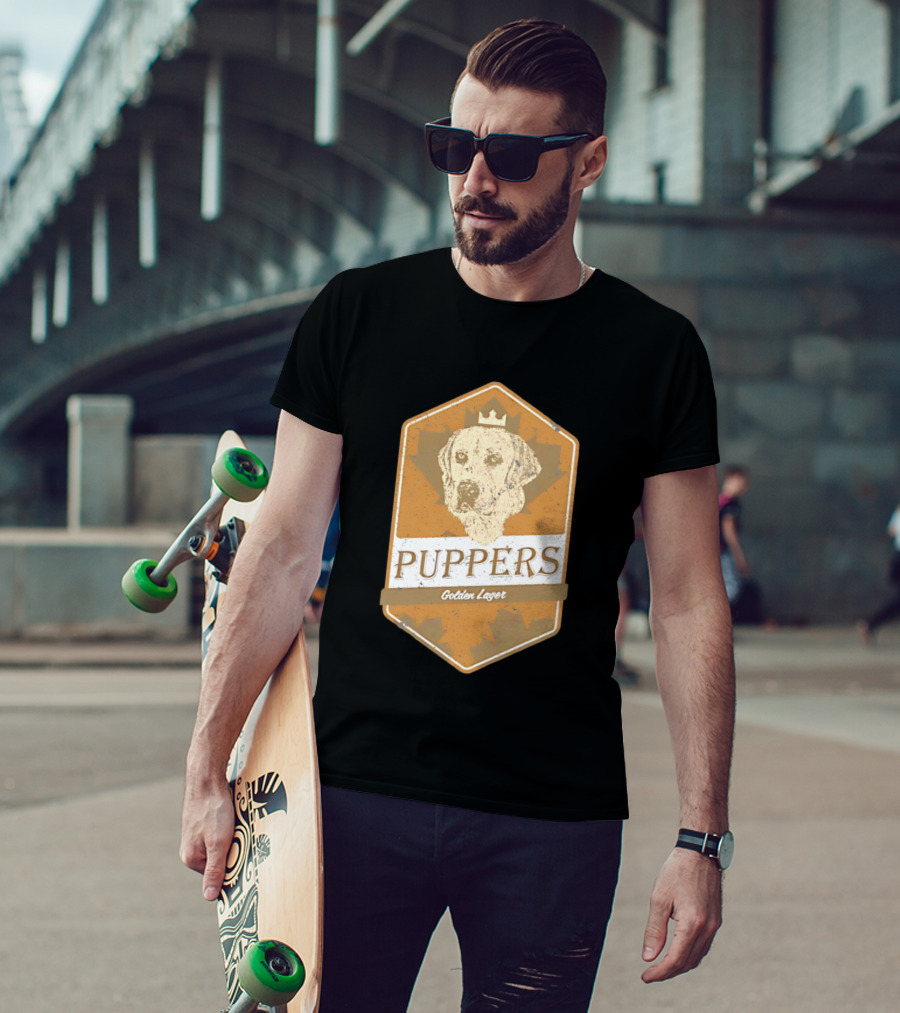 Puppers Golden Lager Dog Label Image With Crown T-Shirt