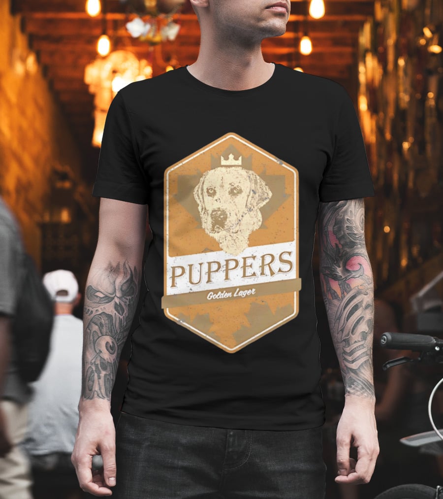Puppers Golden Lager Dog Label Image With Crown T-Shirt