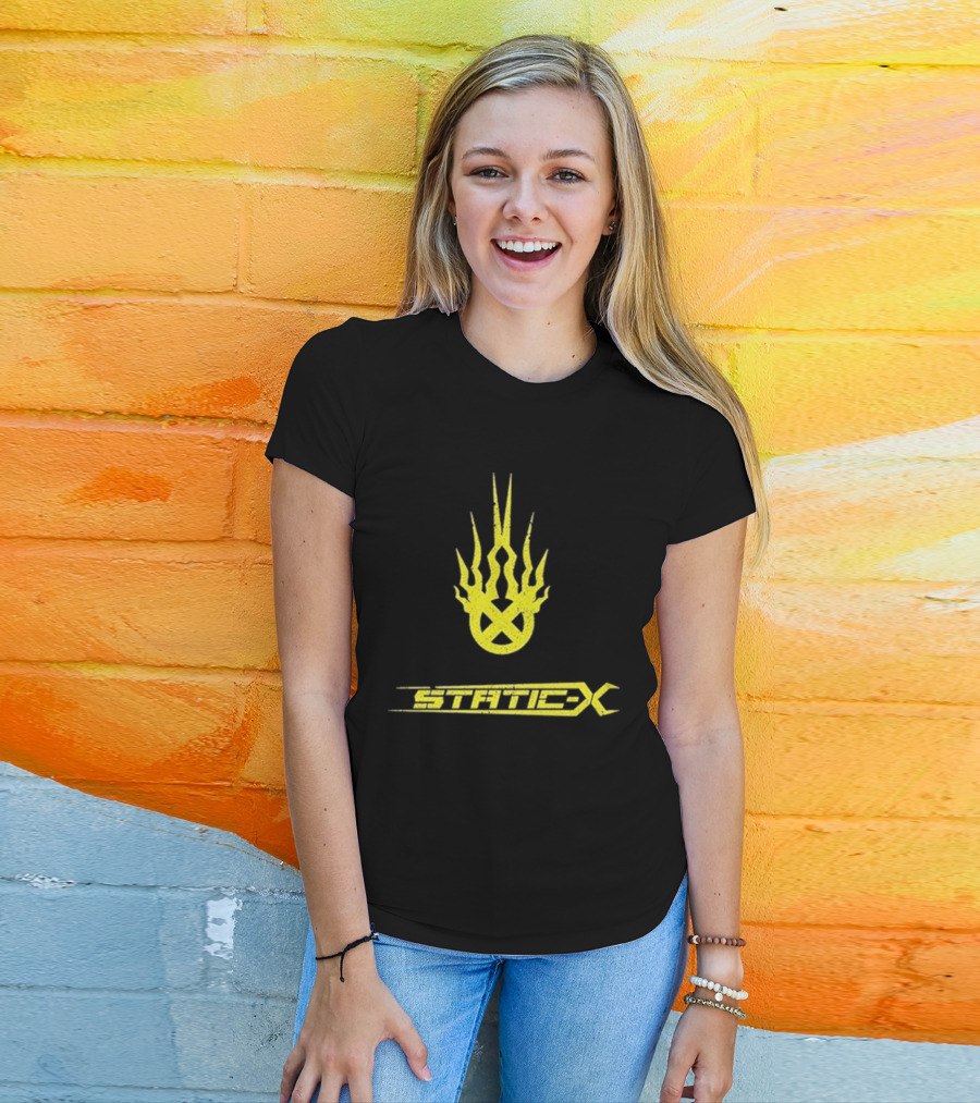 Static X Yellow Flame Shock Band Merch T-Shirt