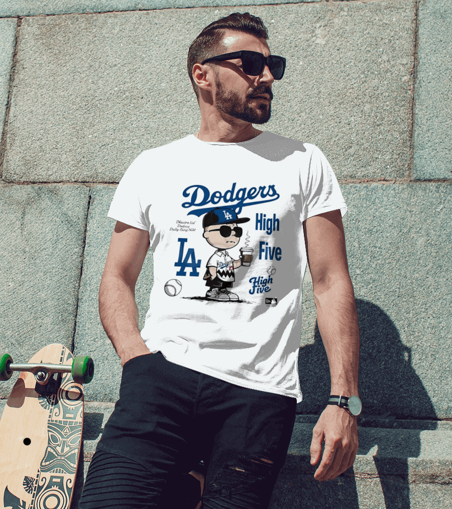 Los Angeles Dodgers High Five With Charlie Brown Coffee Style And LA Baseball Vibes T-Shirt