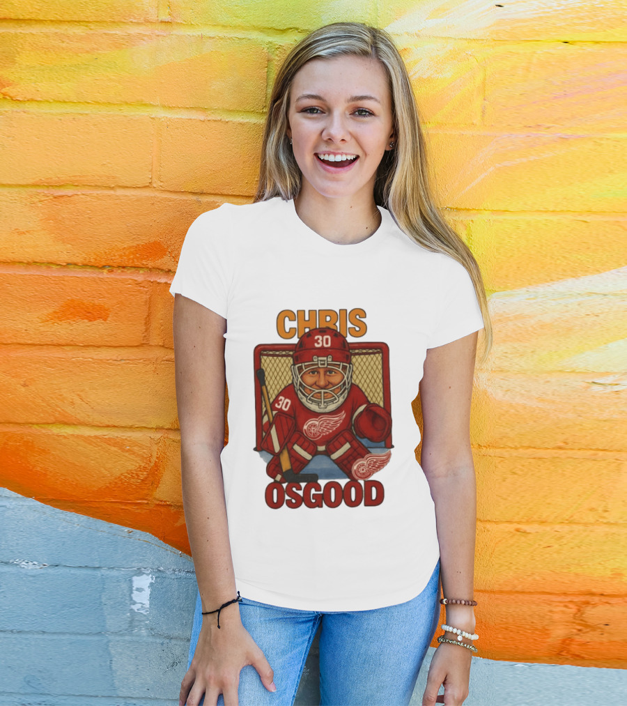 CHRIS OSGOOD 30 Detroit Red Wings Hockey Goalie Caricature T-Shirt