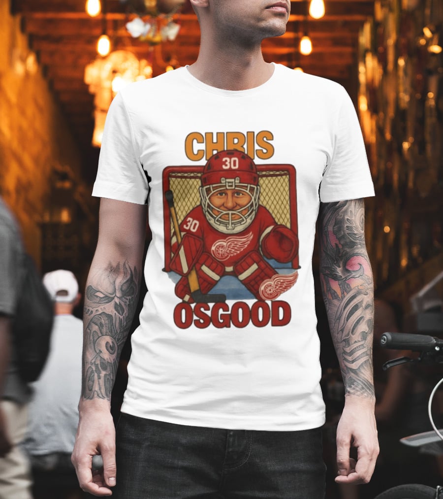 CHRIS OSGOOD 30 Detroit Red Wings Hockey Goalie Caricature T-Shirt