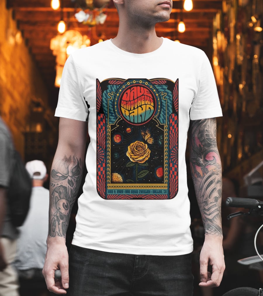Dave Matthews Band May 9 2026 Dos Equis Pavilion Dallas TX Retro Psychedelic Butterfly Rose Planet T-Shirt