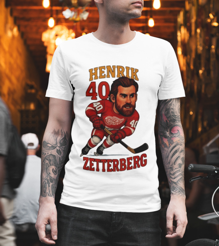 Henrik Zetterberg 40 Detroit Red Wings Hockey Player Caricature T-Shirt