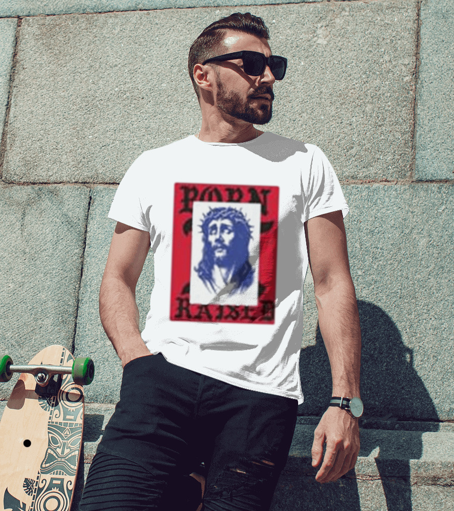 Born X Raised Salvation Jesus Crown Of Thorns Red Blue T-Shirt