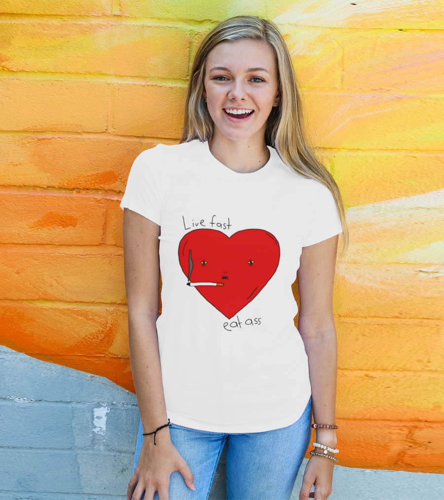 Live Fast Eat Ass Heart Smoking Cartoon T-Shirt