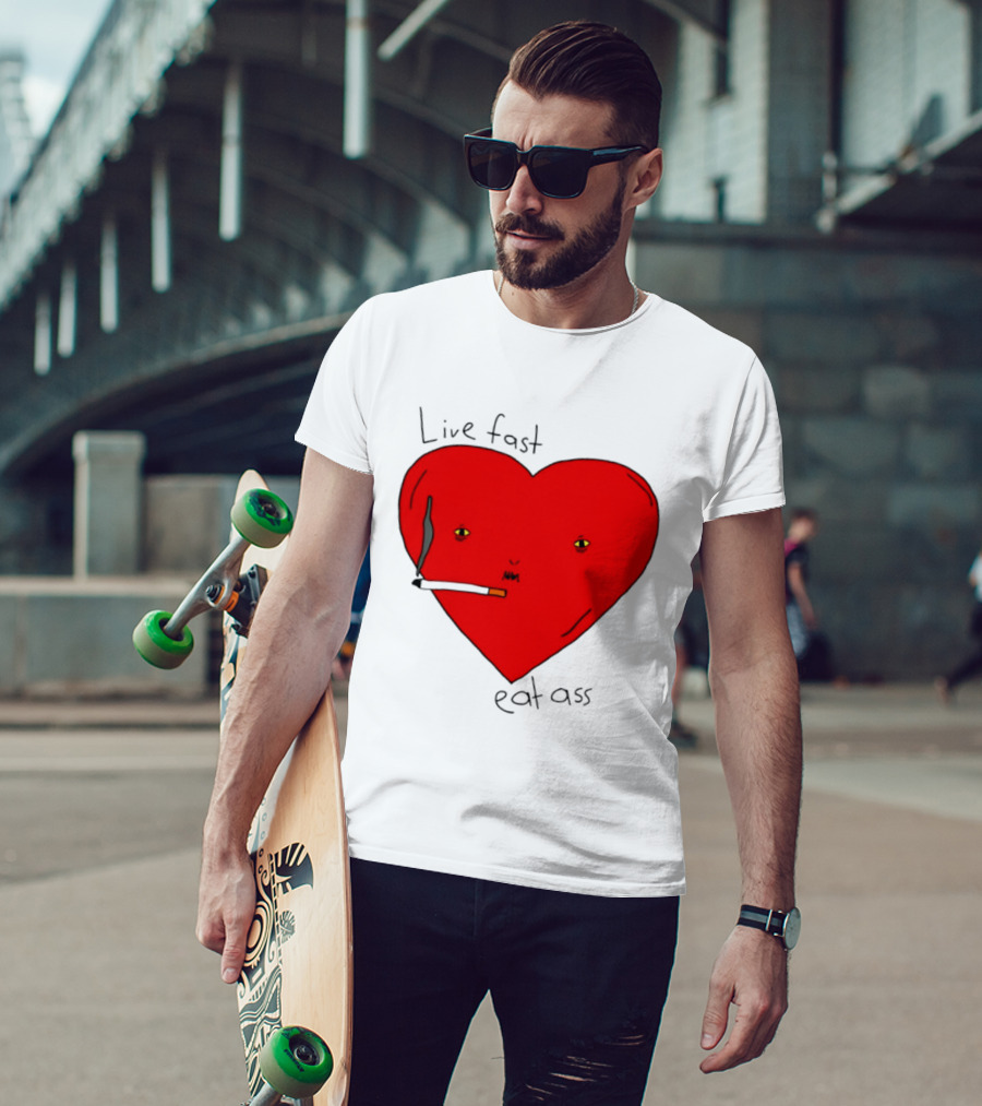 Live Fast Eat Ass Heart Smoking Cartoon T-Shirt