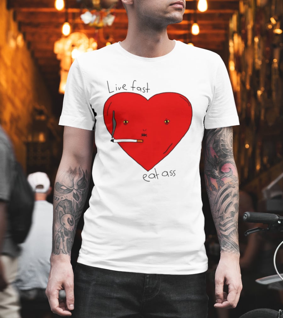 Live Fast Eat Ass Heart Smoking Cartoon T-Shirt