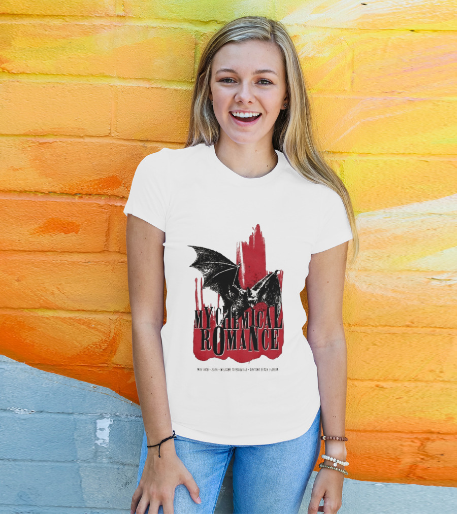 My Chemical Romance Daytona Beach FL May 10 2026 Tour Bat And Red Splash T-Shirt