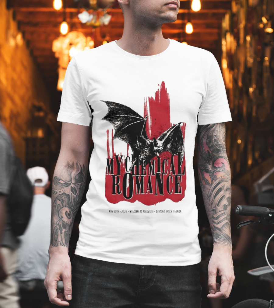 My Chemical Romance Daytona Beach FL May 10 2026 Tour Bat And Red Splash T-Shirt