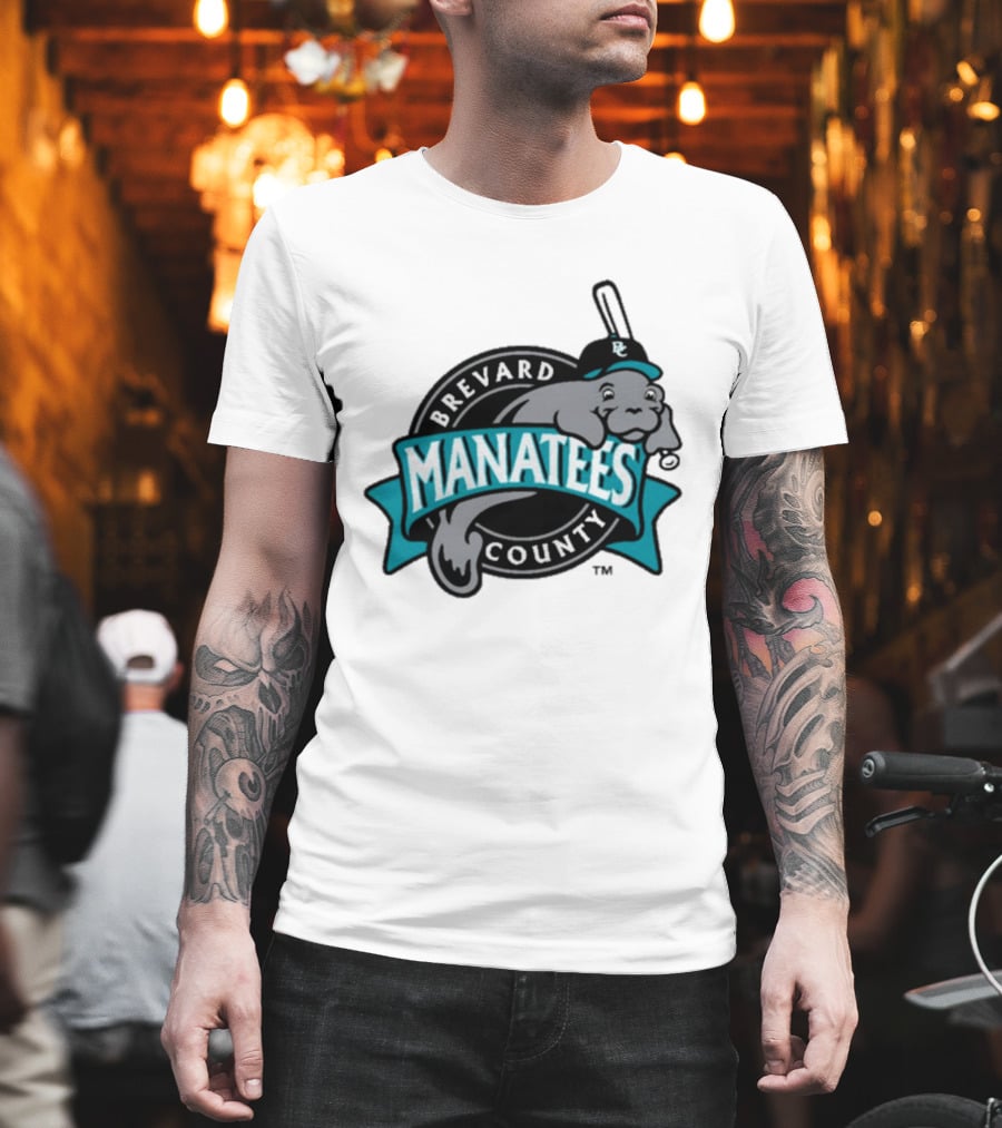 Brevard County Manatees Baseball Team Cap Mascot With Bat And Ball T-Shirt