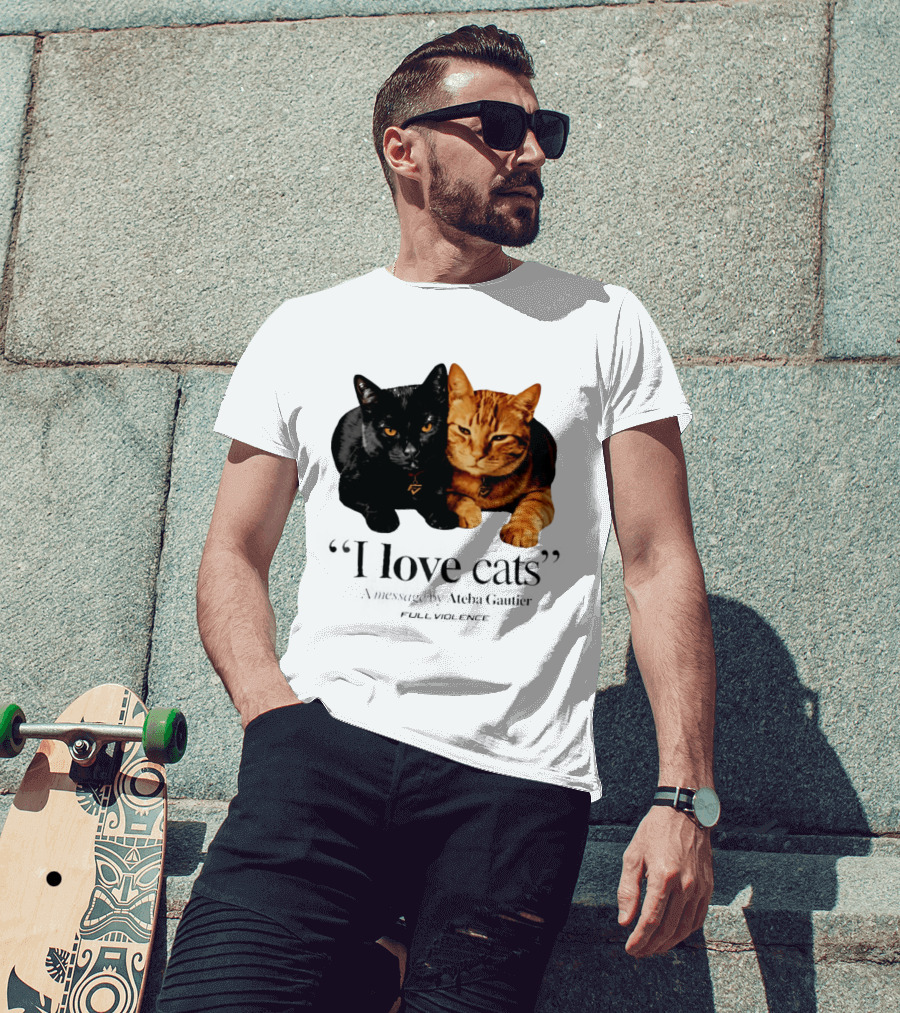 I Love Cats Ateba Gautier Full Violence Black And Ginger Cat Duo T-Shirt
