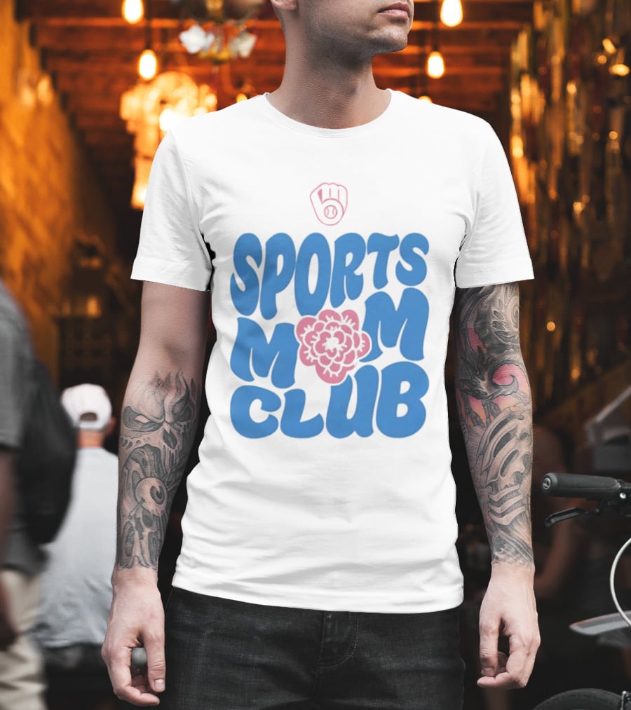Milwaukee Brewers Sports Mom Club Mother's Day Baseball Mitt Flower T-Shirt