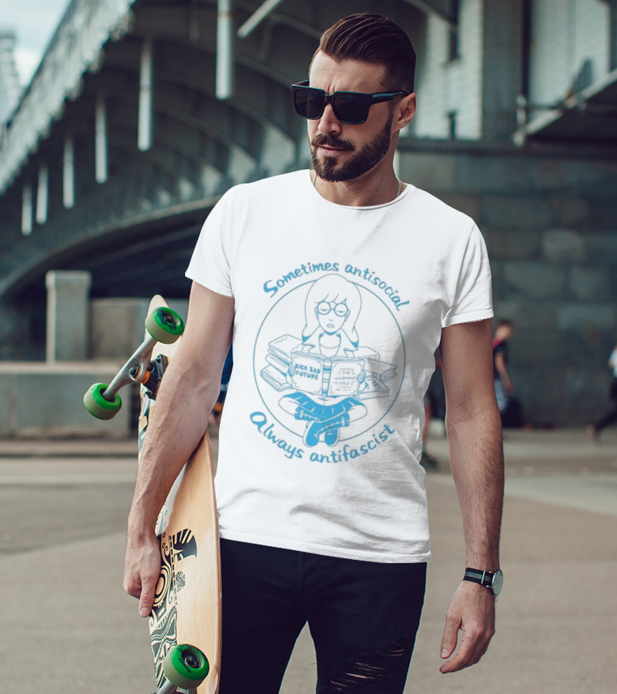 Sometimes Antisocial Always Antifascist Book Lover T-Shirt