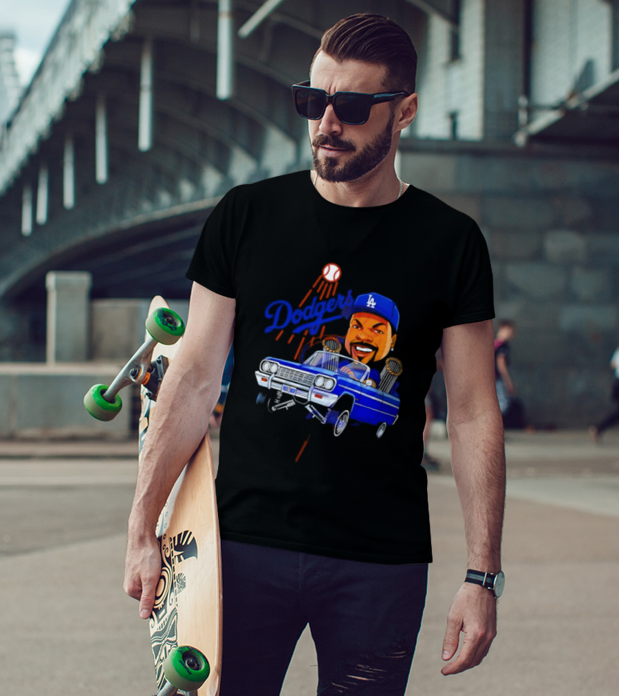 Ice Cube Cartoon Driving Lowrider Los Angeles Dodgers Baseball T-Shirt