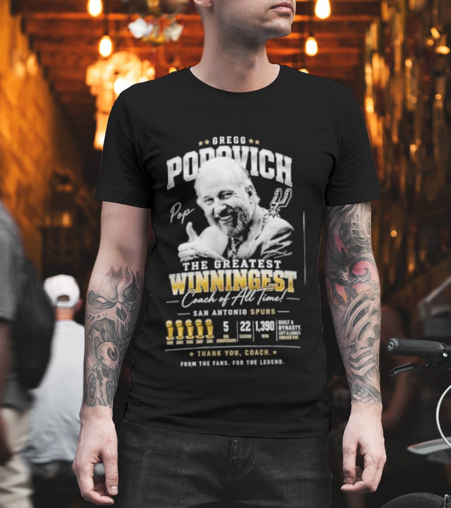 Gregg Popovich San Antonio Spurs Championship Coach Winningest Thank You Coach T-Shirt