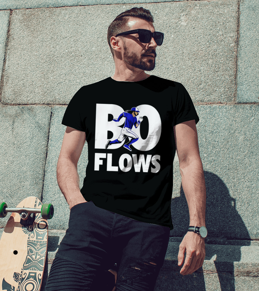 Bo Flows Running Baseball Player In Blue Uniform T-Shirt