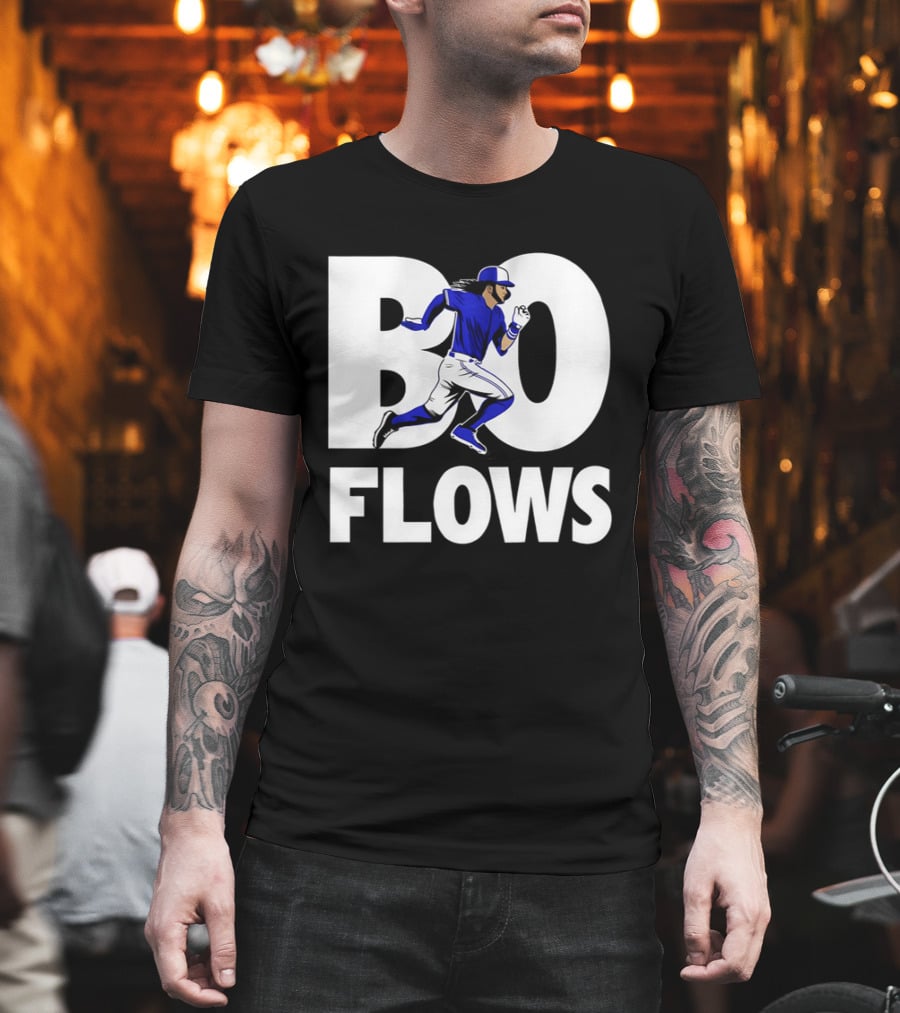 Bo Flows Running Baseball Player In Blue Uniform T-Shirt