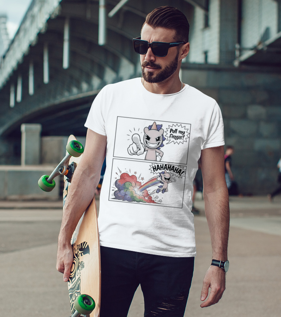 Dusty Unicorn Pull My Finger Rainbow Fart Dust T-Shirt