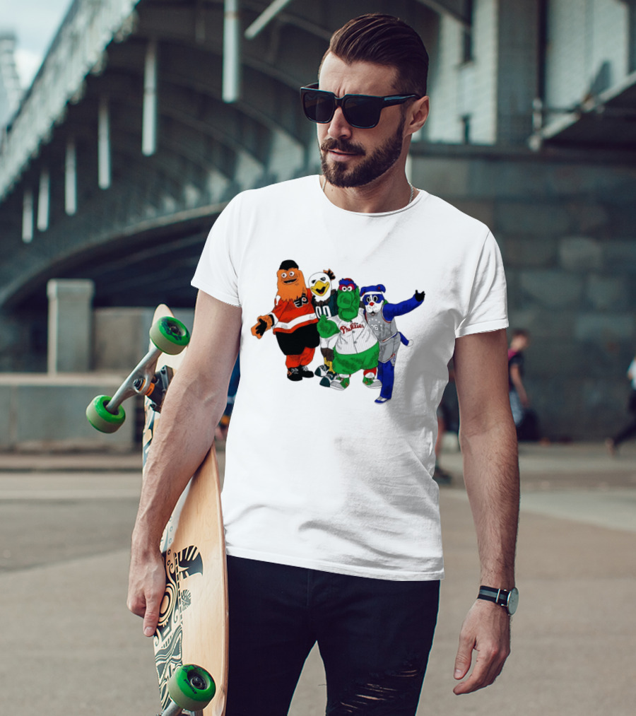 Philly Mascots Gritty Swoop Phanatic Franklin 2026 Sports Characters T-Shirt