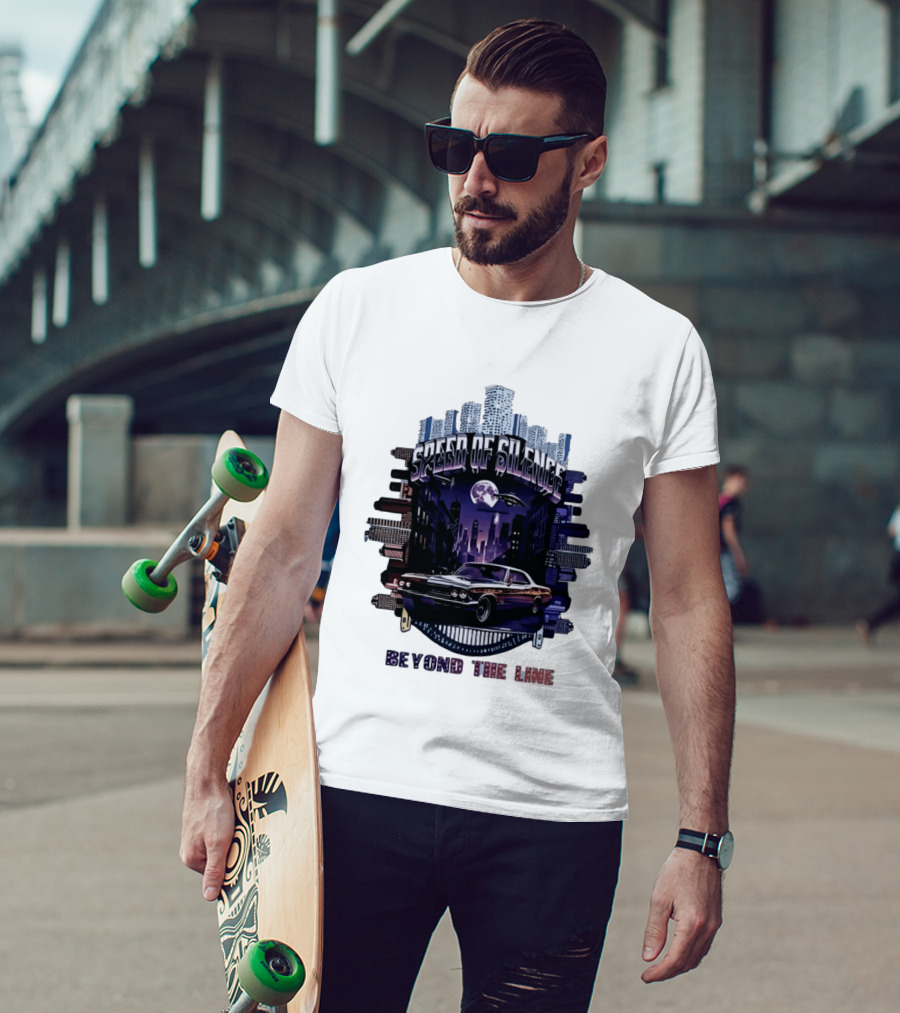 Speed Of Silence Cityscape Classic Car Moonlight Beyond The Line T-Shirt