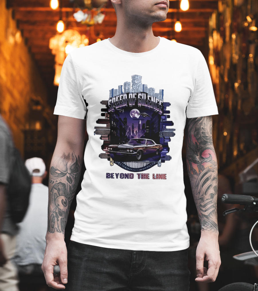 Speed Of Silence Cityscape Classic Car Moonlight Beyond The Line T-Shirt