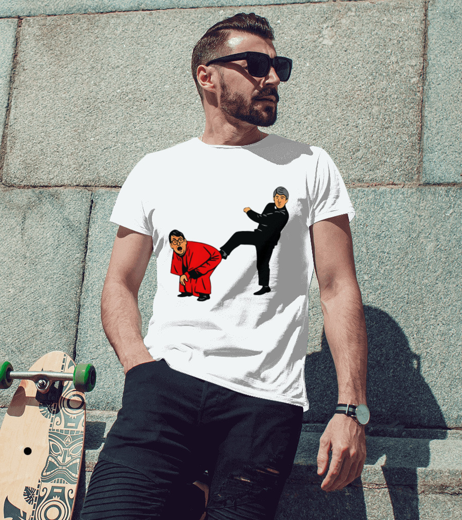 Kicking Random Man Up The Arse Funny Comic Scene T-Shirt
