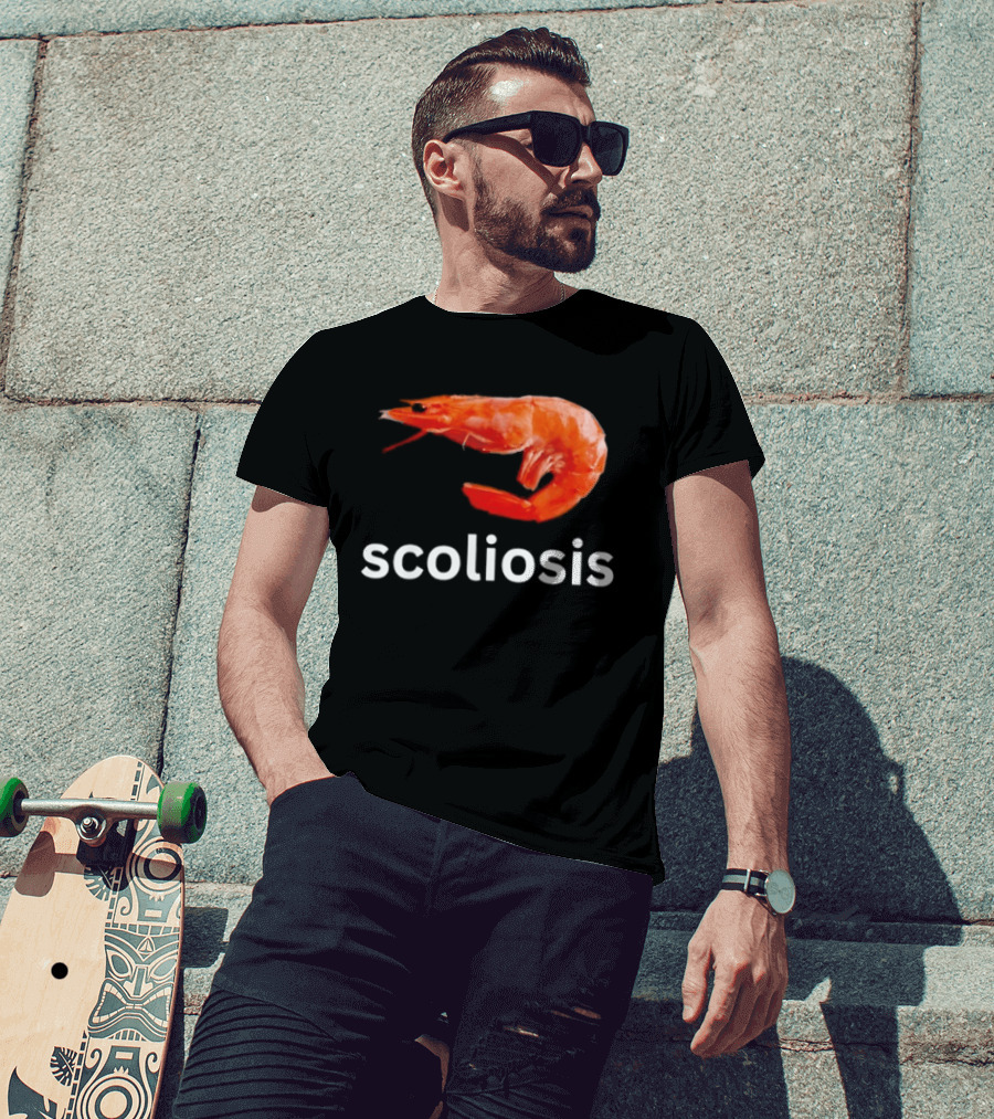 Shrimp Scoliosis Meme Funny Seafood Joke T-Shirt