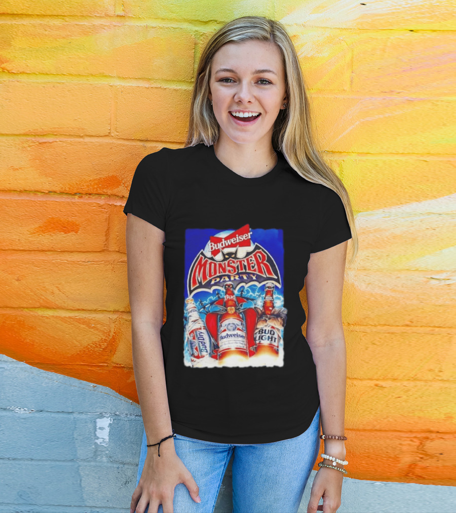 Budweiser Monster Party Bud Dry Bud Light Bottles Halloween Celebration T-Shirt