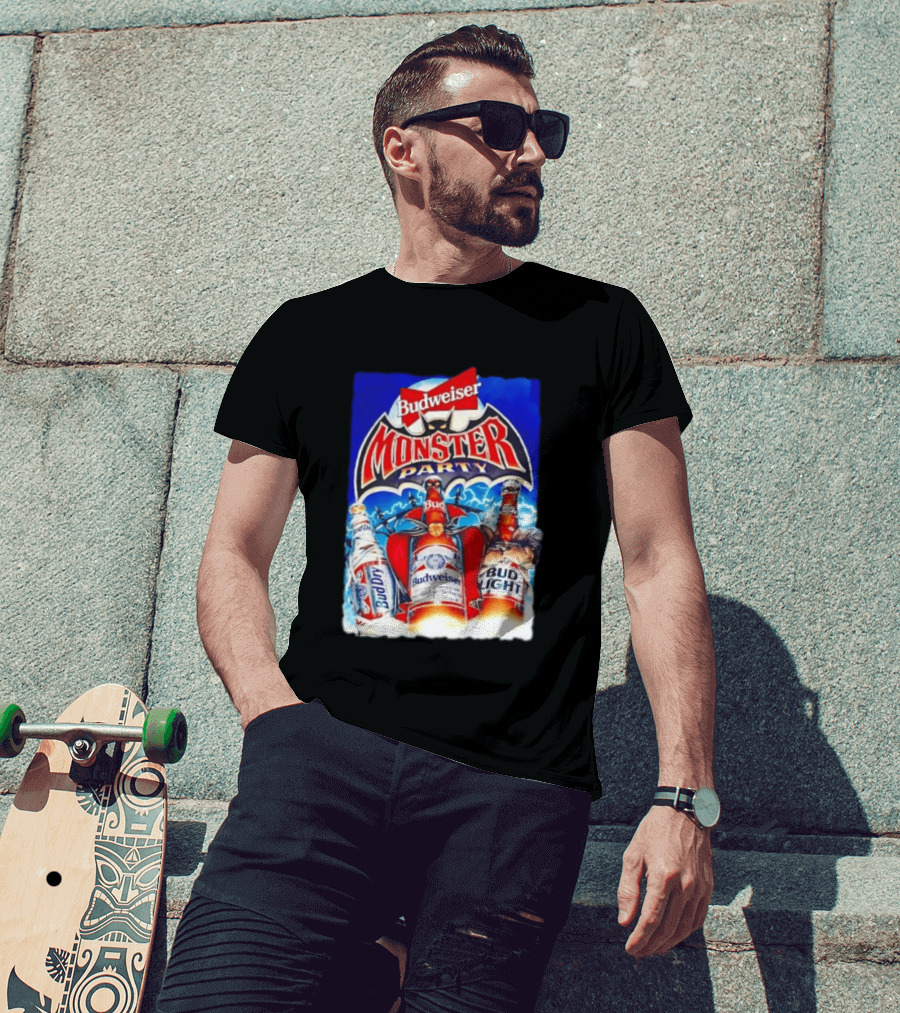 Budweiser Monster Party Bud Dry Bud Light Bottles Halloween Celebration T-Shirt