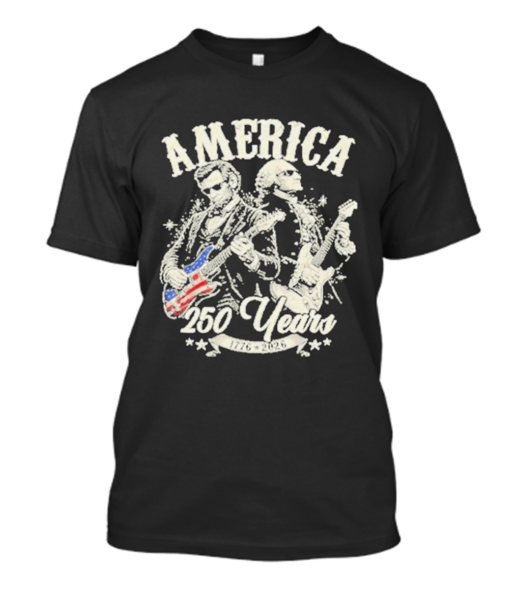 America George Washington Lincoln Playing Guitar 250 Years T-Shirt