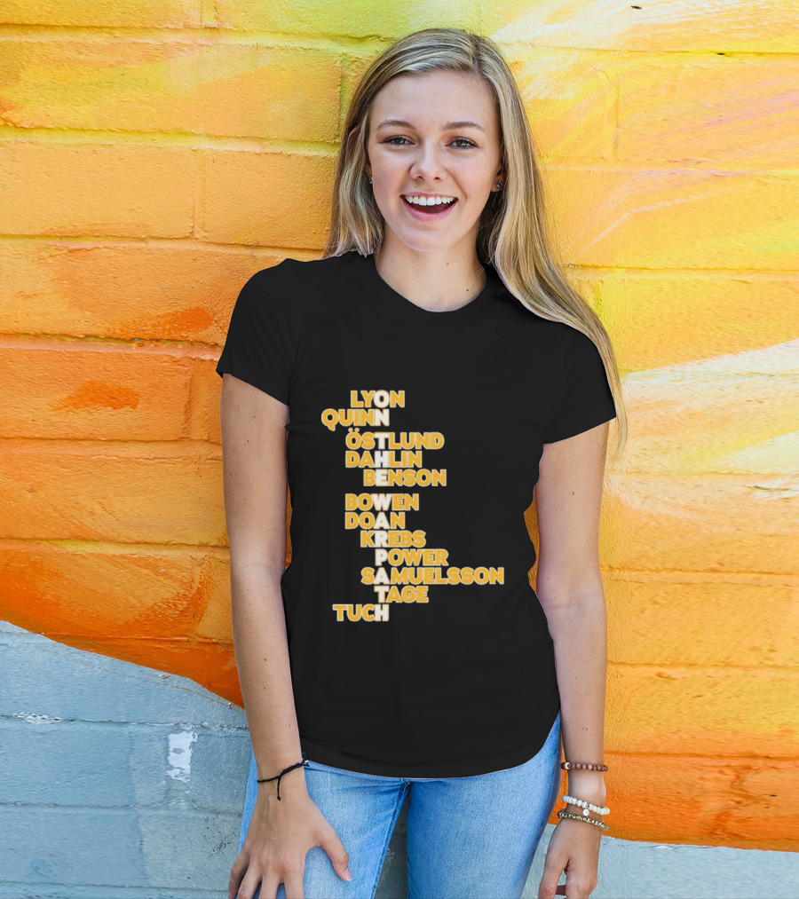 Lyon Quinn Östlund Dahlin Benson Bowen Doan Krebs Power Samuelsson Tage Tuch Buffalo Sabres 2026 T-Shirt