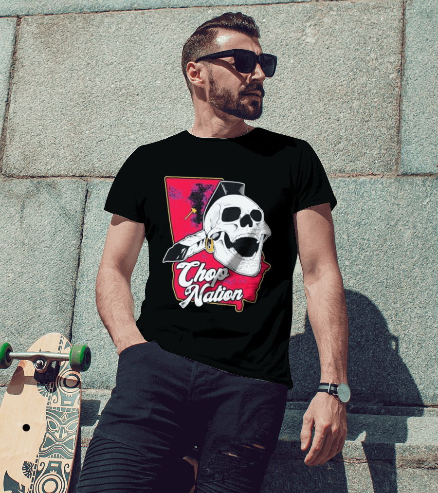 Atlanta Braves Chop Nation Skull Tomahawk Chop T-Shirt