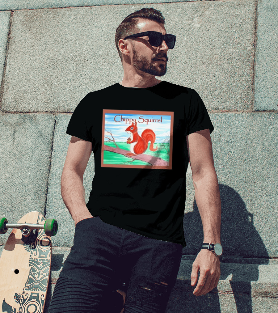 Chippy Squirrel Acorn On Tree Branch Nature Scene T-Shirt