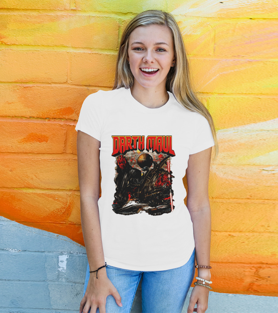 Darth Maul Star Wars Sith Warrior Battle Scene With Lightsaber And The Death Star T-Shirt