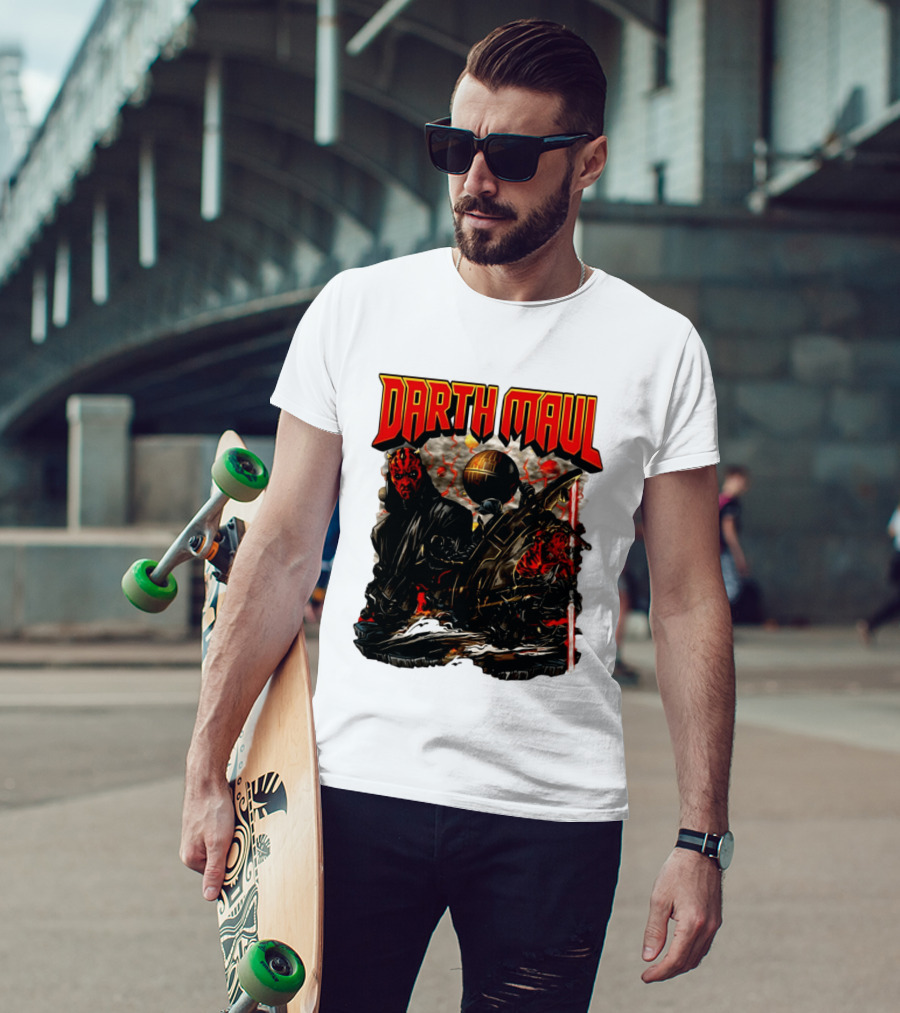 Darth Maul Star Wars Sith Warrior Battle Scene With Lightsaber And The Death Star T-Shirt