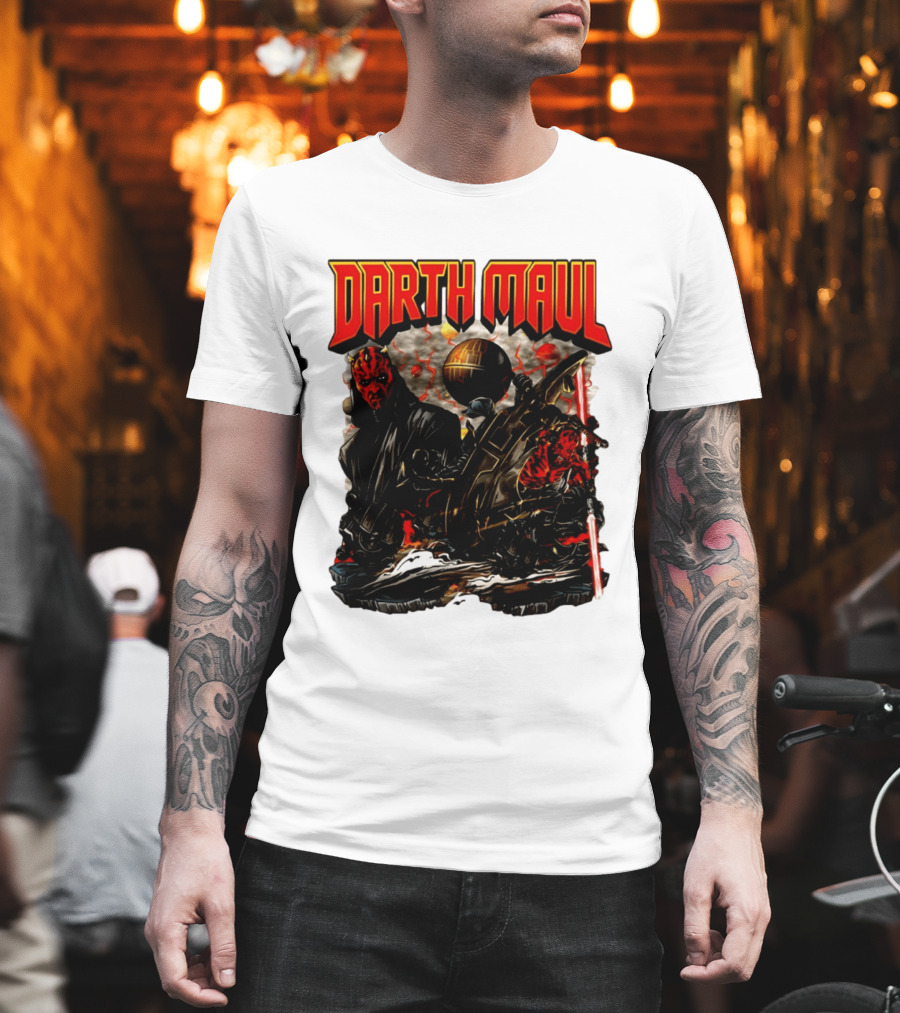 Darth Maul Star Wars Sith Warrior Battle Scene With Lightsaber And The Death Star T-Shirt