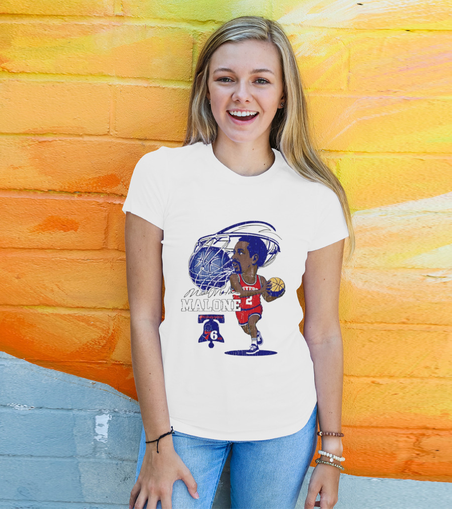 Moses Malone Philadelphia 76ers Basketball Caricature T-Shirt