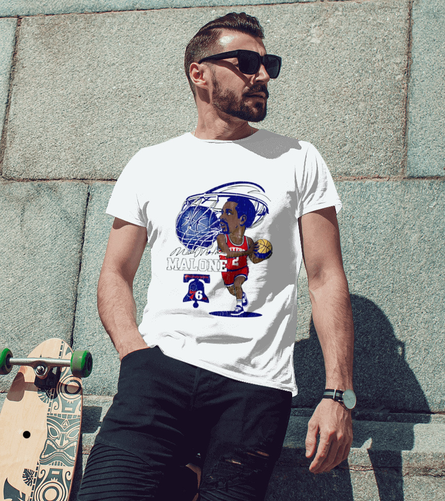 Moses Malone Philadelphia 76ers Basketball Caricature T-Shirt