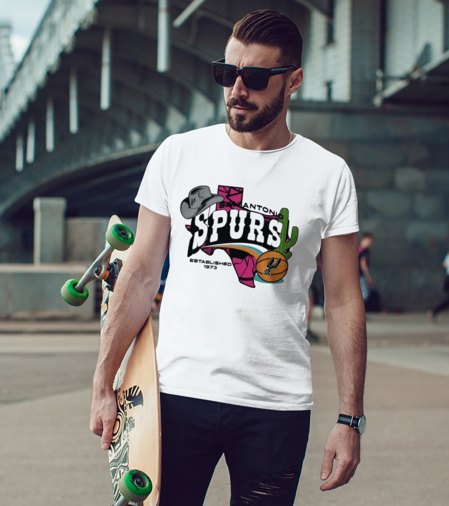 San Antonio Spurs Texas Cowboy Hat Cactus Basketball Established 1973 T-Shirt
