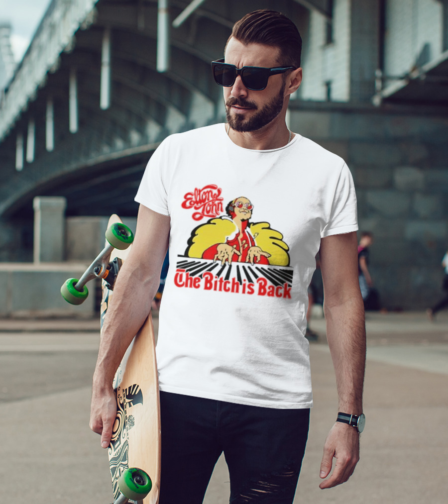 Elton John The Bitch Is Back Burst Yellow And Red T-Shirt