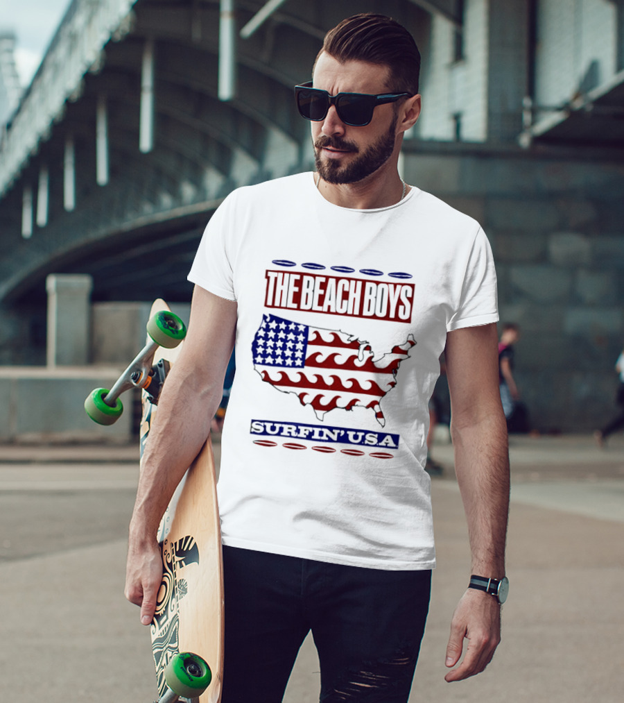 The Beach Boys Surfin' USA American Flag Waves Map T-Shirt