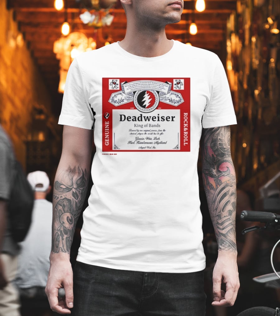 Deadweiser Grateful Dead King Of Bands Rock And Roll Label Genuine Tie Dye Spiral Lightning Bolt T-Shirt