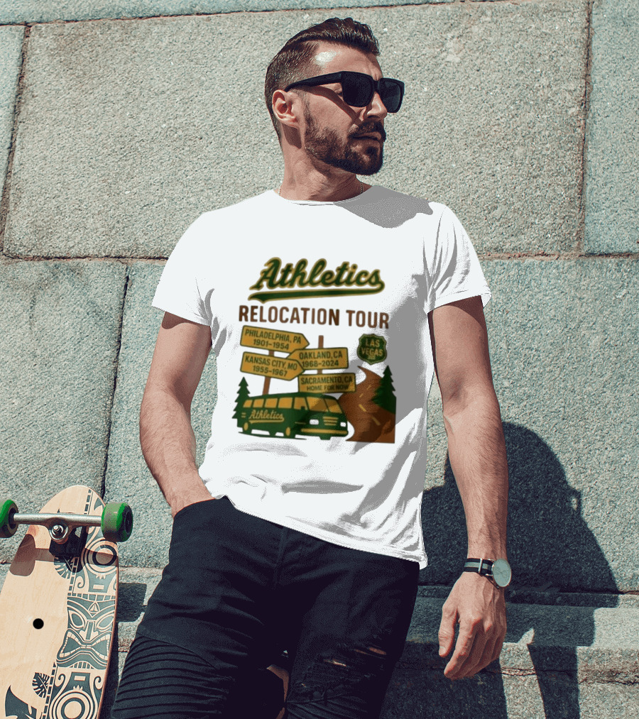 Athletics Relocation Tour Philadelphia Kansas City Oakland Sacramento Las Vegas T-Shirt