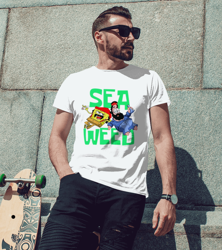 Sea Weed Sponge And Bearded Duo Cartoon Characters T-Shirt