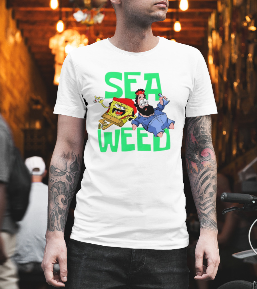 Sea Weed Sponge And Bearded Duo Cartoon Characters T-Shirt
