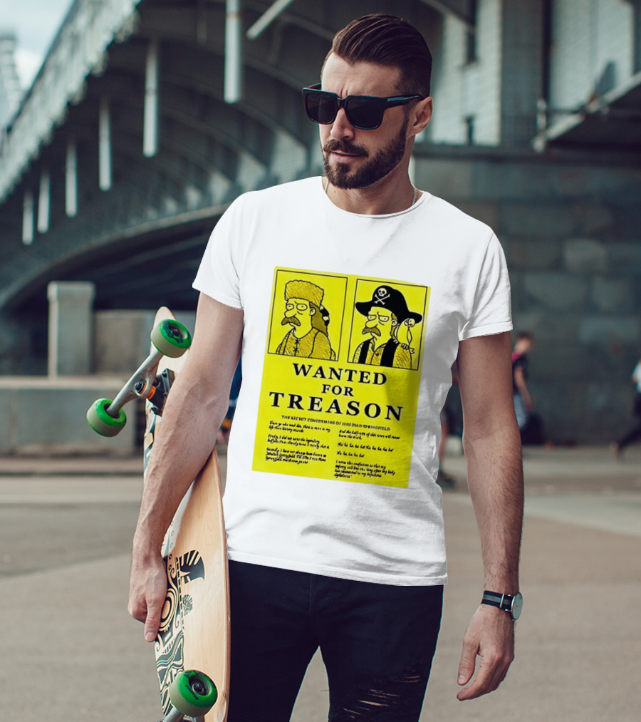 Wanted For Treason Kirk Van Houten Pirate And Russian Hat Cartoon Wanted T-Shirt