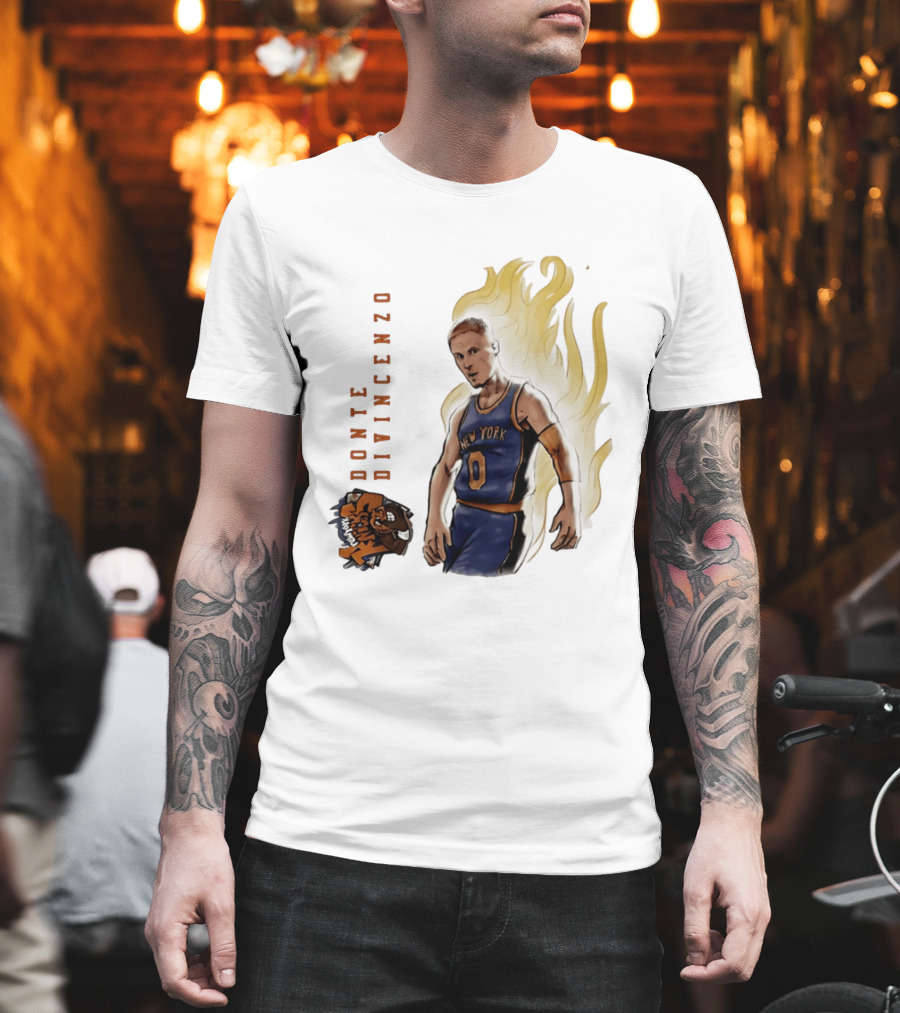 Donte DiVincenzo New York Knicks Flaming Basketball Inferno T-Shirt